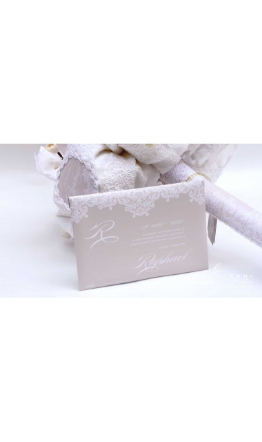 Lumanare de botez cu dantela crem si flori natur uscate Lacy Bloom 7